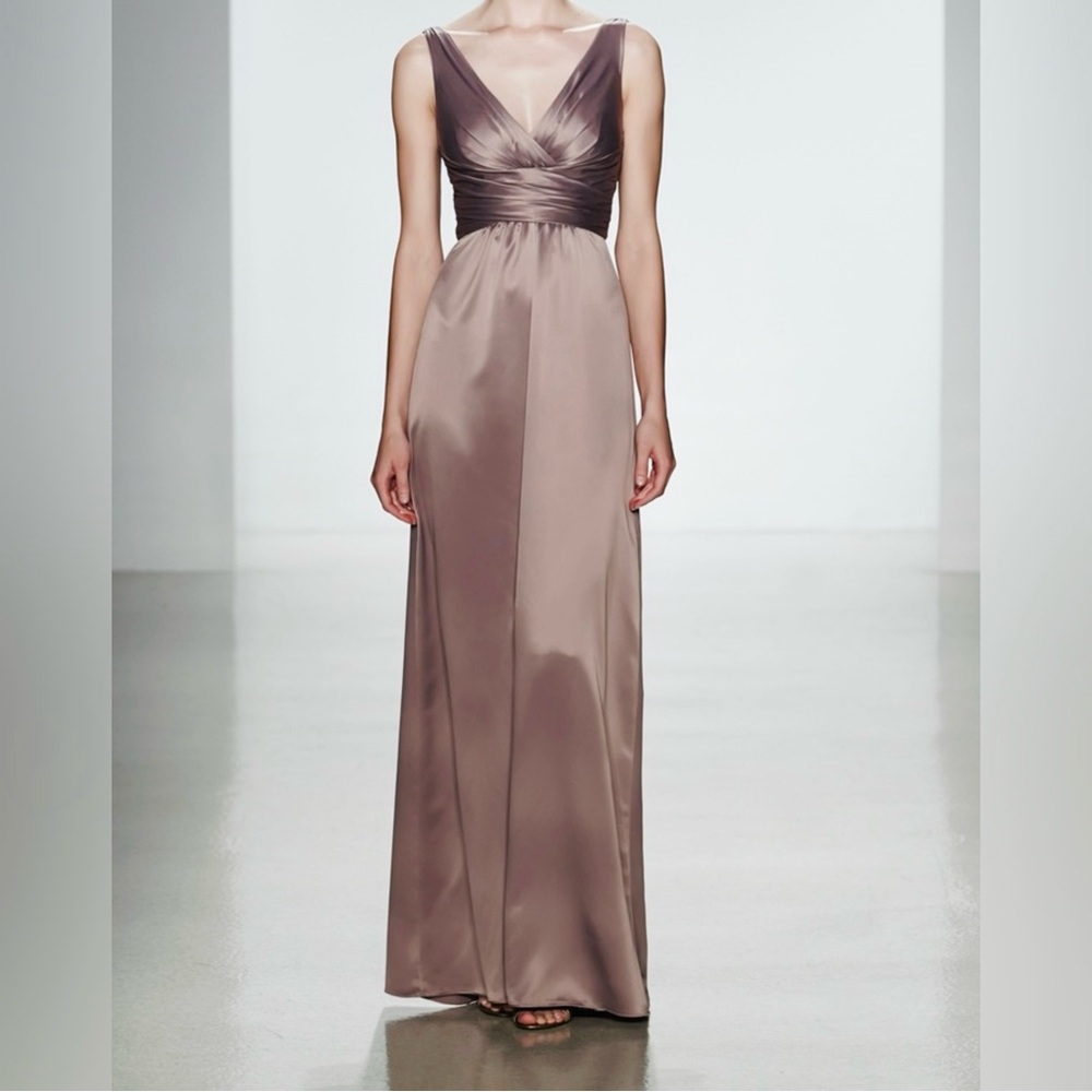 Amsale Taupe Sleeveless V-Neck Wedding Dress